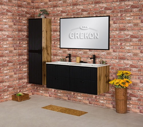 Szafka łazienkowa z podwójną umywalką kolor czarny mat wisząca 120 cm Argento Gante