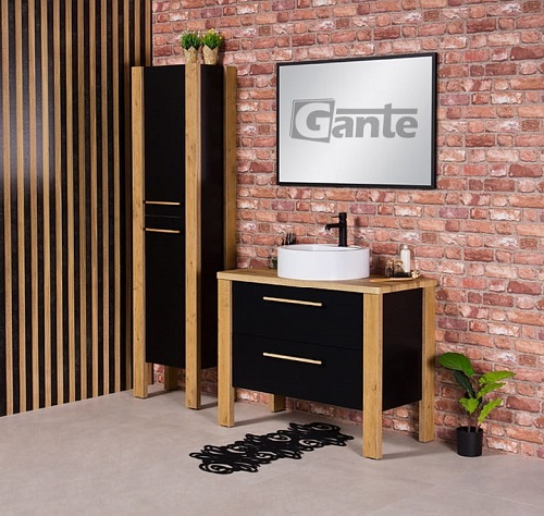 Stojąca szafka łazienkowa 100 cm czarny mat z białą umywalką Cortez Gante