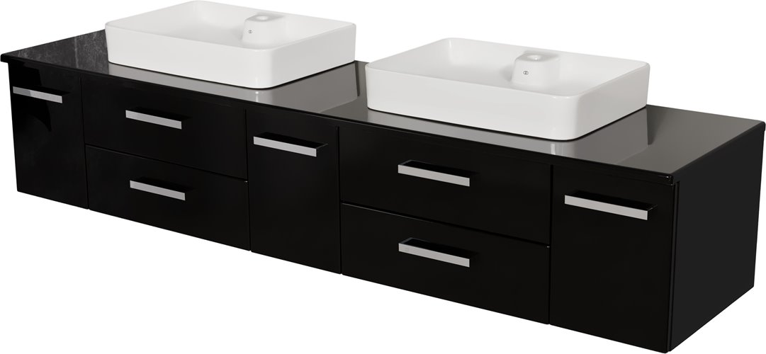 Czarna Szafka wisząca z dwiema umywalkami 210 cm LUNAC2 seria Fokus C