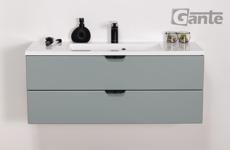 Szafka łazienkowa miętowa z umywalką czarny uchwyt 100 cm Magnolia Gante