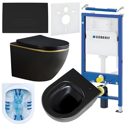 Zestaw podtynkowy stelaż GEBERIT DUOFIX + miska PEAK-MTB-GL-RIM-03 + przycisk DELTA 50 czarny mat