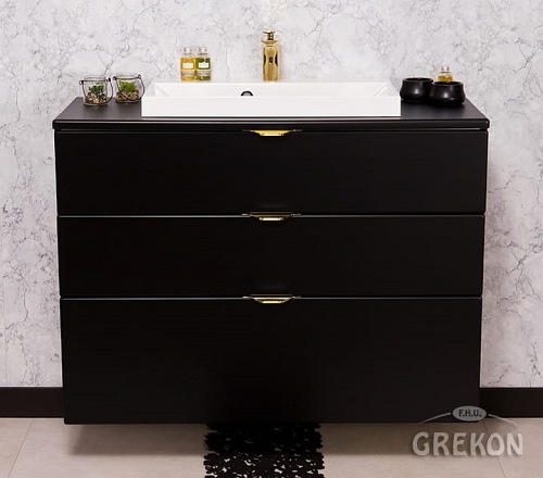 Czarna szafka łazienkowa z umywalką 100/3 cm Liv Victa