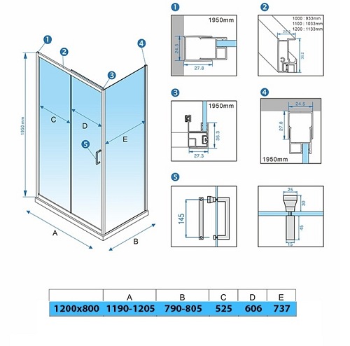 Czarna kabina prysznicowa prostokątna 80x120 KZ103BC