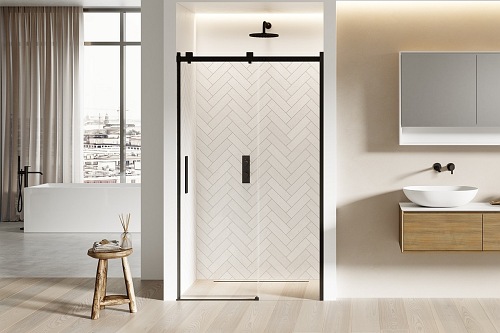 Softi Black New Trendy drzwi prysznicowe rozsuwane samodomykające do wnęki 130 cm EXK-3953