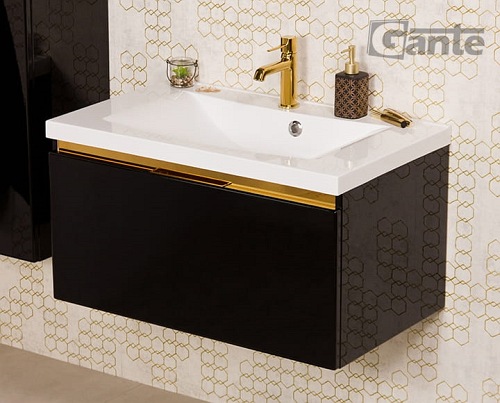 Czarna szafka z umywalką złoty uchwyt 80 cm seria Diamond Gold Gante C