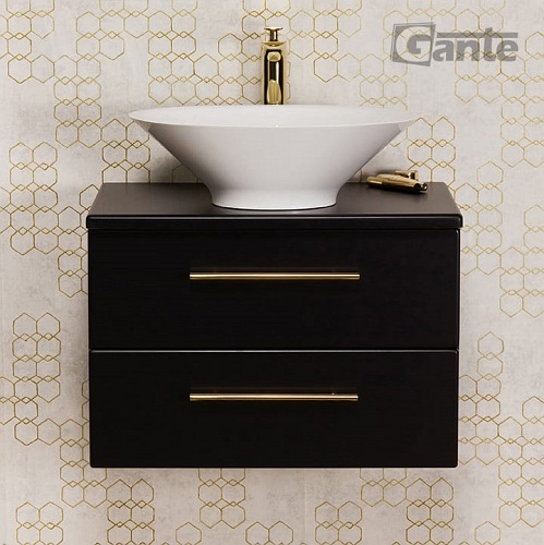 Szafka łazienkowa wisząca 60 cm czarny mat z umywalką nablatową Belli Gold Gante