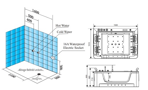 Dwuosobowa wanna z hydromasażem 192x131 Zefir Hydrosan