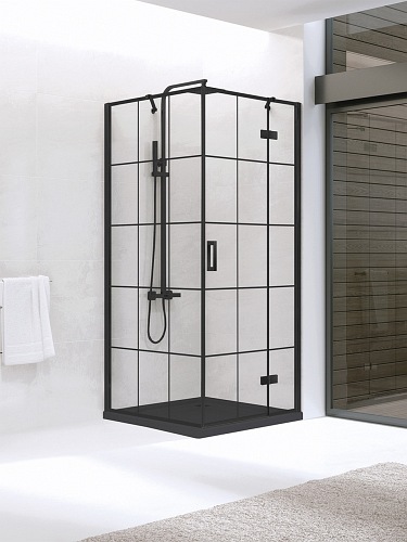 Kabina prostokątna 120x80 prawa D-0385A/D-0164B New Renoma Black New Trendy