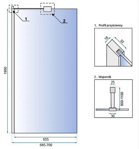 Ścianka prysznicowa z półką i wieszakiem 70 cm Aero Evo Rea