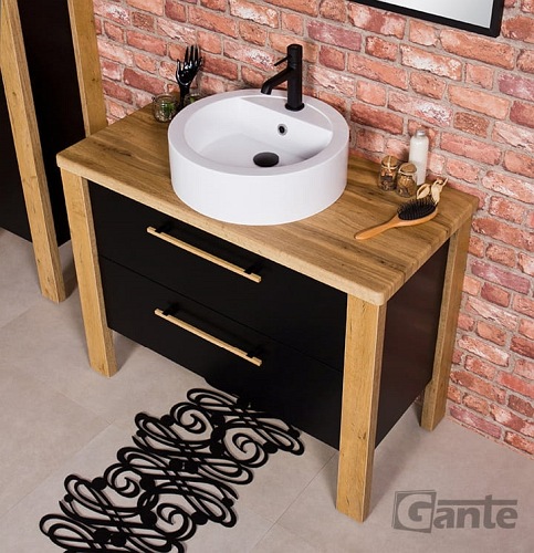 Stojąca szafka łazienkowa 100 cm czarny mat z białą umywalką Cortez Gante