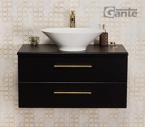 Szafka łazienkowa wisząca 80 cm czarny mat z umywalką nablatową Belli Gold Gante