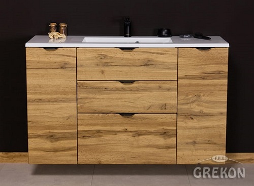 Szafka łazienkowa wisząca z umywalką dąb naturalny 120 cm Victa Gante