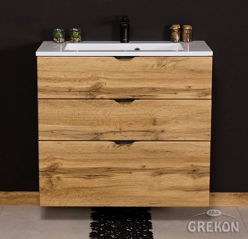 Szafka łazienkowa wisząca z umywalką dąb naturalny 80 cm Victa Gante