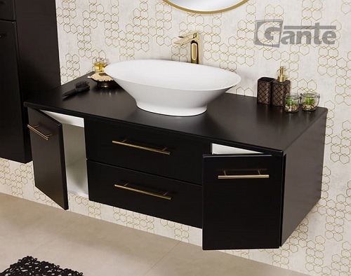 Szafka łazienkowa wisząca 120/50 cm czarny mat z umywalką nablatową Belli Gold Gante