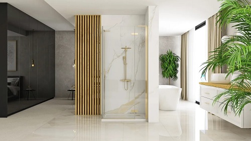 Kabina prysznicowa szczotkowane złoto 90x90 uchylna Hugo Rea Gold