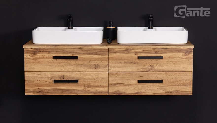 Szafka wisząca z dwiema umywalkami nablatowymi 140 cm 50/4 kolor dąb naturalny seria Fokus Loft Gante