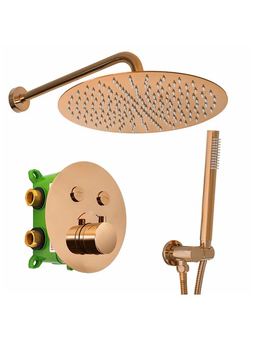 Miedziany połysk zestaw prysznicowy podtynkowy z termostatem Lungo Rea