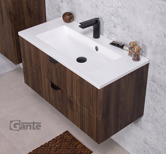 Szafka łazienkowa z lamelami wisząca z umywalką 80 cm 39/2 Victa Lamello kolor orzech