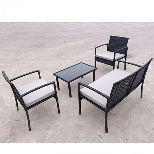 Meble ogrodowe kolor czarny technorattan sofa, stół, krzesła zestaw Pires