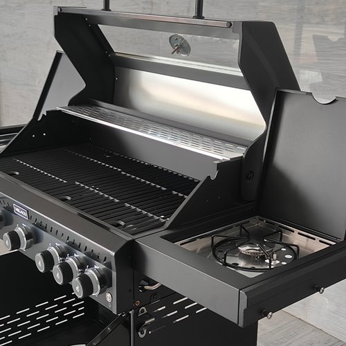 Grill gazowy ZEUS-D kolor czarny ruszt żeliwny moc 17,5 kW + pokrowiec + palnik boczny + LED