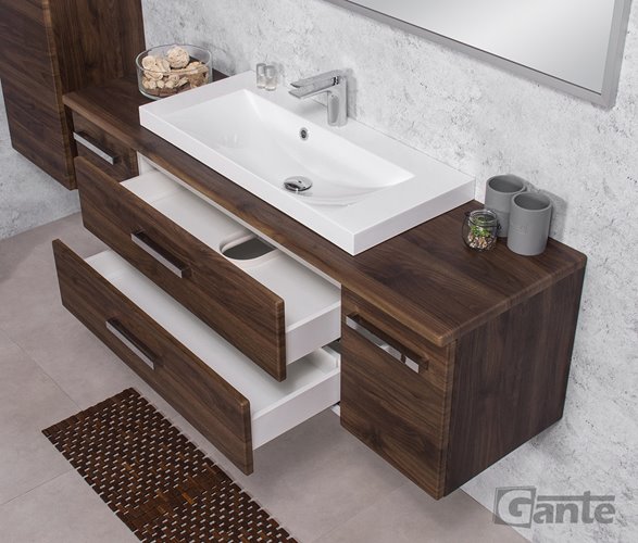 Szafka łazienkowa wisząca z umywalką nablatową 140 cm 39/2 Fokus kolor orzech