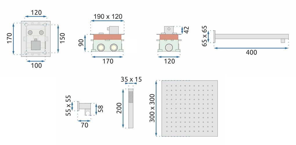 Chromowany zestaw prysznicowy podtynkowy z termostatem Fenix Davis Rea