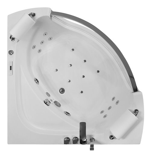 Wanna z hydromasażem narożna 135x135 cm MO-0057 podwójny biały zagłówek