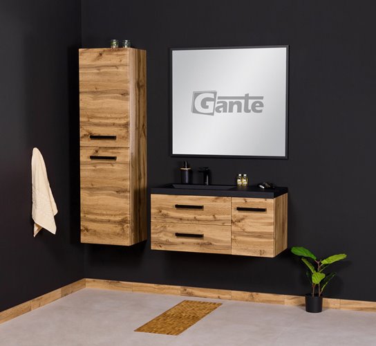 Szafka wisząca z czarną matową umywalką 90 cm kolor dąb naturalny 39/2 seria Fokus Loft Gante