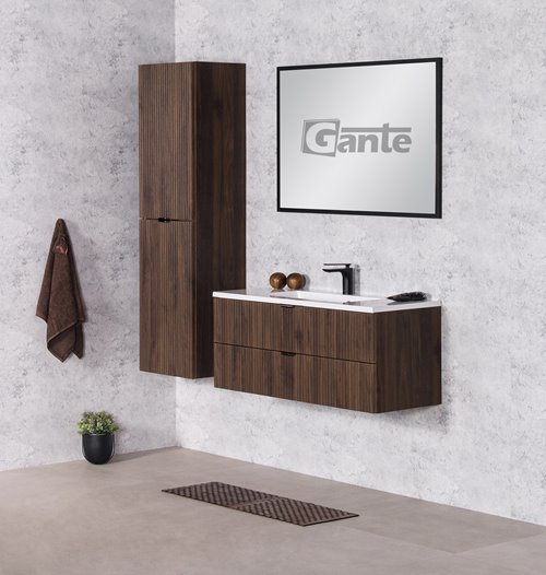 Szafka łazienkowa z lamelami wisząca z umywalką 100 cm 39/2 Victa Lamello kolor orzech