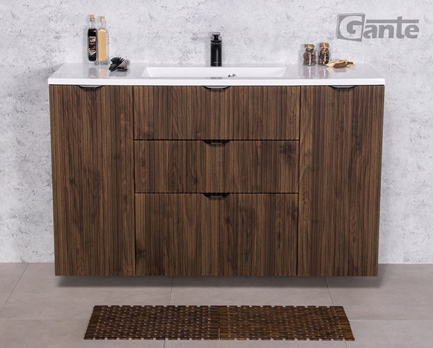 Szafka łazienkowa z lamelami wisząca z umywalką 120 cm 39/3 Victa Lamello kolor orzech