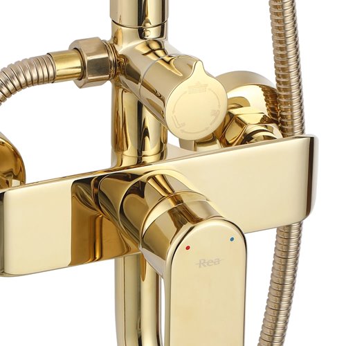 Złoty zestaw prysznicowy z wylewką Bloom Rea Gold