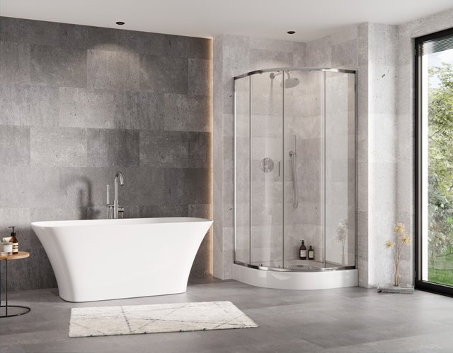 Zarya Besco chromowana kabina prysznicowa 80x80 powłoka ProClean + biały brodzik 15 cm Alex