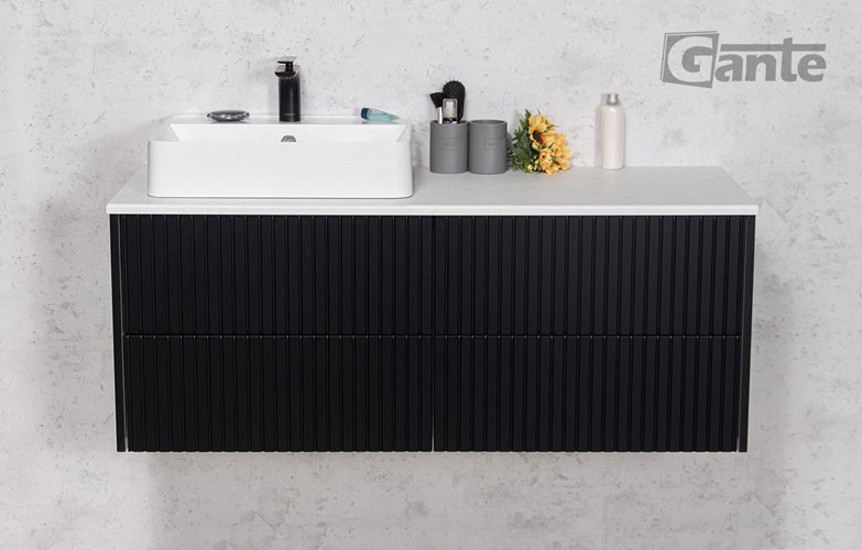 Szafka łazienkowa wisząca frezowana z umywalką 120 cm Mirage kolor czarny mat