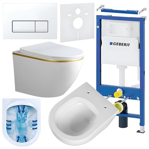 Zestaw podtynkowy stelaż GEBERIT DUOFIX + miska PEAK-WH-GL-RIM-03 + przycisk DELTA 50 biały