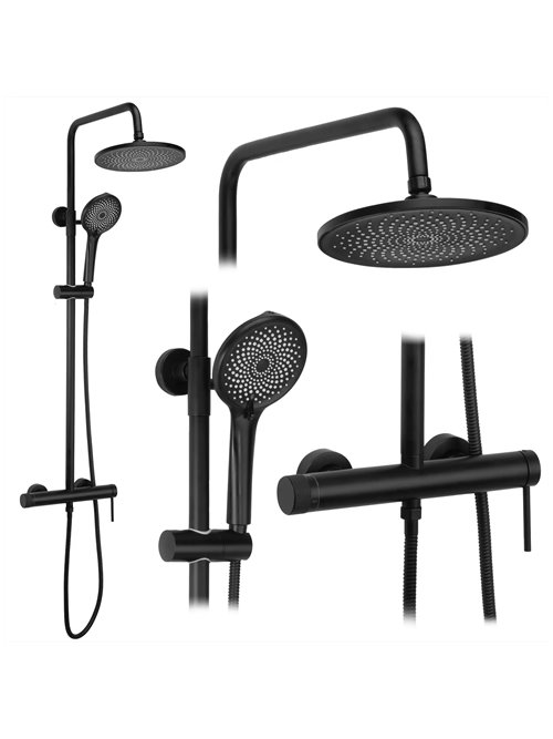Zestaw prysznicowy natynkowy czarny Foss Clif Rea