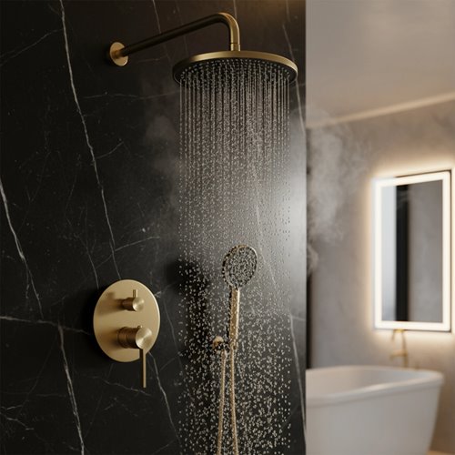 Złoto szczotkowane zestaw prysznicowy podtynkowy box Foster Rea