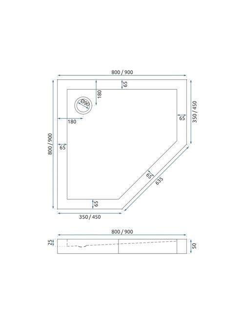 Brodzik prysznicowy pięciokątny 90x90 cm BVT5C90/5.5 Bravat