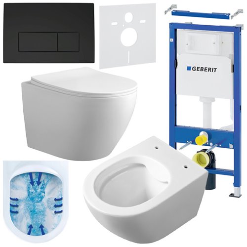 Zestaw podtynkowy stelaż GEBERIT DUOFIX + miska MIZU-WH-RIM-03 + przycisk DELTA 50 czarny mat