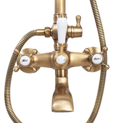 Złoty szczotkowany zestaw prysznicowy z wylewką retro Bergamo Rea