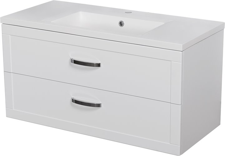 Biała matowa szafka łazienkowa wisząca z umywalką 100 cm 46/2 Meiva