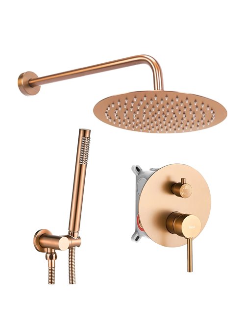 Miedź szczotkowana zestaw prysznicowy podtynkowy box Lungo Rea