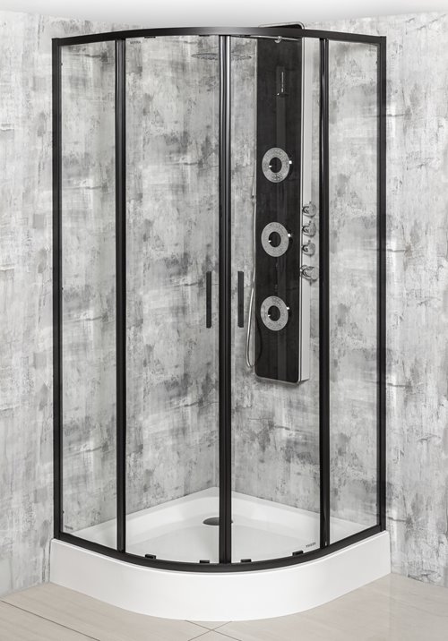 Czarna kabina prysznicowa półokrągła z brodzikiem 80x80 RS Solid Kerra