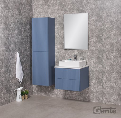 Szafka łazienkowa wisząca frezowana z umywalką 60 cm Mirage kolor niebieski mat