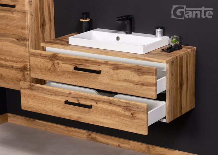 Szafka wisząca z umywalką nablatową 100 cm kolor dąb naturalny 39/2 seria Fokus Loft Gante