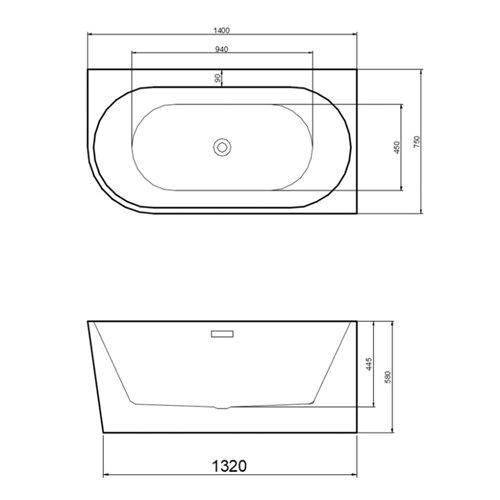 Wanna przyścienna złoty przelew oraz korek narożna prawa 140 cm Mera Hydrosan