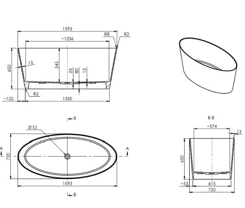 Wanna wolnostojąca z lanego marmuru, Marble+ Roma 159 BP