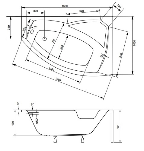 Wanna narożna 160 cm Prawa Rima Besco
