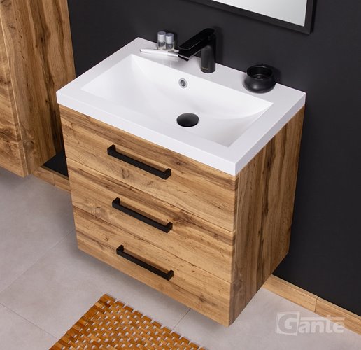 Szafka wisząca z umywalką 60 cm kolor dąb naturalny 39/3 seria Fokus Loft Gante