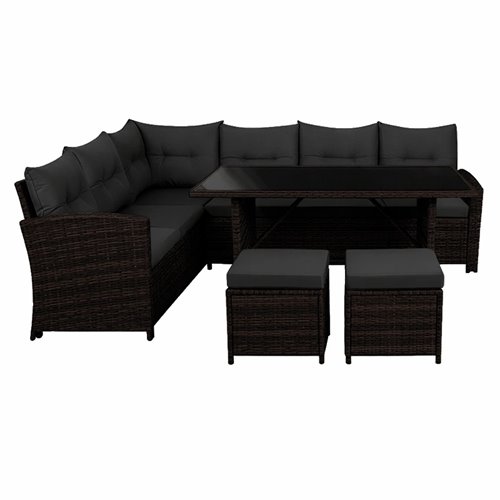 Zestaw mebli ogrodowych z technorattanu narożnik, stół, pufy Toledo brąz zdjęcie 3