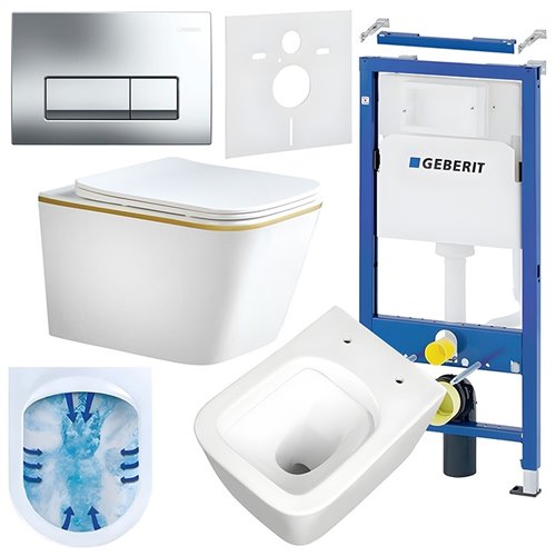 Zestaw podtynkowy stelaż GEBERIT DUOFIX + miska RAIN-WH-GL-RIM-03 + przycisk DELTA 50 chrom